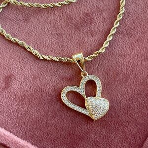 Gold Filled Heart Pendant Necklace with Clear Stones | Dainty Sparkle